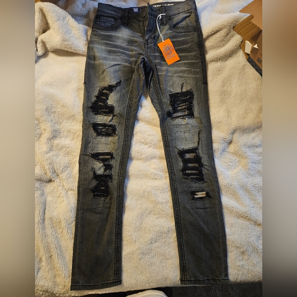 Mens Black Distressed Jeans Brand New